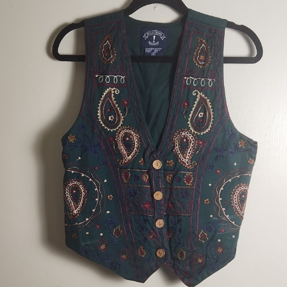 Vintage 90's Embroidered‎ Vest, Size M.
